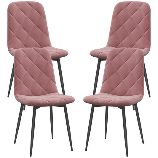 Eetkamerstoel – Keukenstoel – Stoel – Kuipstoel – Set Van 4 – Roze Velvet Bekleding – Gepoedercoat Stalen Frame – Comfortabele Rugleuning 47 cm Zithoogte