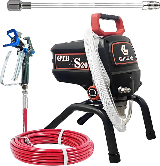 S20 Airless verfspuit, 0,52 GPM verfmachine voor binnen- en buitenhuisschilderen, 3300 PSI elektrische spuitapparatuur voor doe-het-zelf schilderprojecten met sproeieraccessoires