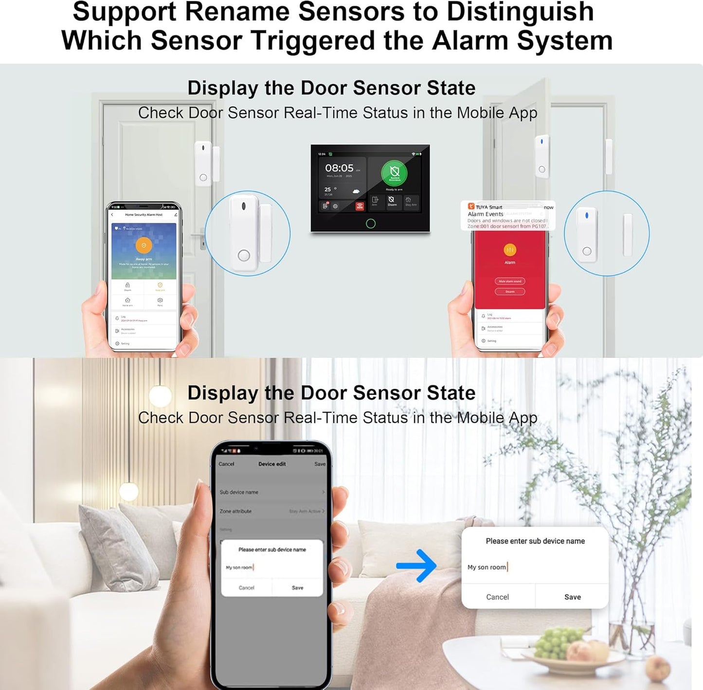 Alarmsysteem voor thuisbeveiliging (Gen 2) Stuk. DIY, touchscreen, bewegingsdetectie, contactsensoren, draadloze sirene, afstandsbedieningen, Smart Life Tuya-app, compatibel met Alexa & Google