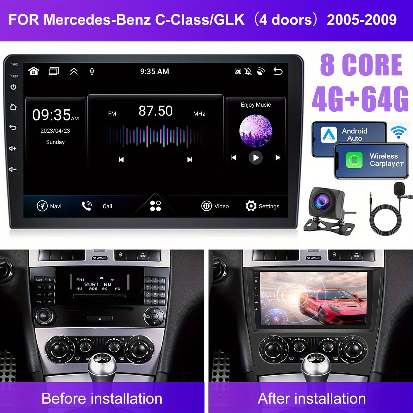 Autoradio – 2 DIN Autoradio – Android Auto – CarPlay Radio – Multimedia Speler – 9 Inch Touchscreen – Android 13 Met 8-Core Processor – Draadloos CarPlay & Achteruitrijcamera
