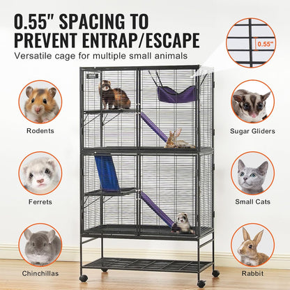 4-Laags Metalen Kooi Voor Fretten -  Geschikt Voor Ratten, Hamsters, Cavia's en Chinchilla's - 92 cm x 58 cm x 164 cm - QUORE