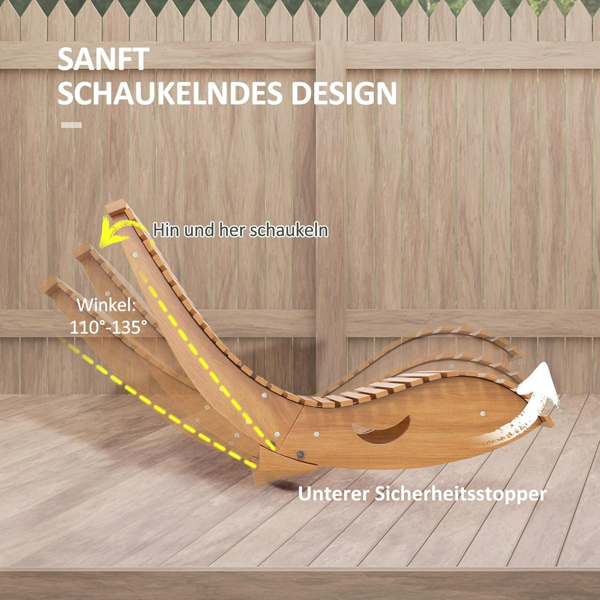 Schommelstoel – Schaukelliege – Tuinstoel – Relaxfauteuil – Loungestoel – Ergonomisch S-vormig Ontwerp – Hoogwaardig Teakhout 130x60x60 cm