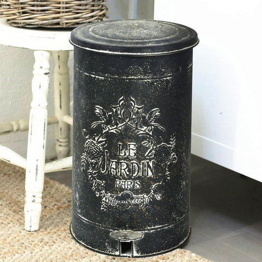 Z&Z ornamentorum Vuilnisemmer voor de keuken, groot, 17 liter, retro ijzeren pedaalemmer voor binnen en buiten, afvoer in de tuin, grote capaciteit, pedaalemmer, afvalemmer, keukenafvalemmer