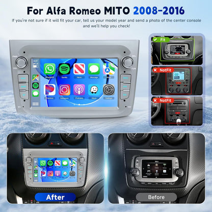 2G+64G Autoradio Android 15 voor Alfa Romeo MITO 2008-2016, 7 Inch HD Aanraakscherm Autoradio met Draadloze Carplay Android Auto GPS Wi-Fi 2USB Bluetooth FM RDS Radio Camera