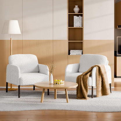 Mondeer Fauteuil, accentstoel met opbergtas en metalen poten, zachte imitatie lamswollen stof voor woonkamer, slaapkamer, leesreceptie, lounge, 63 x 75 x 75 cm, wit