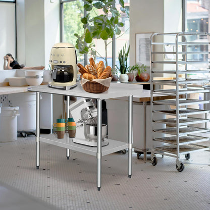 HARDURA Roestvrijstalen Werktafel met Spatrand Professionele Keukenwerkbank 61×122 cm