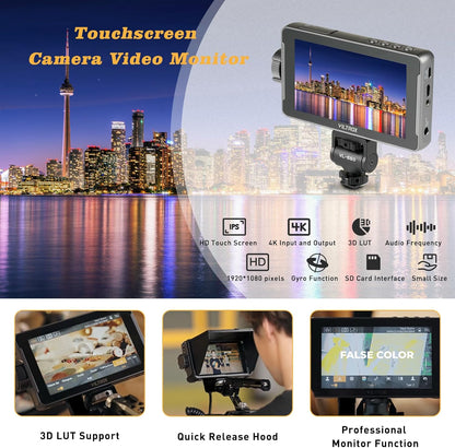 VILTROX DC-550 Pro camera veldmonitor touchscreen 5,5 inch 1200 nits DSLR camera veldmonitor 4K HDMI, Full HD 1920x1080 IPS, 3D LUT met accu, koelventilator en zonnekap, videomonitor