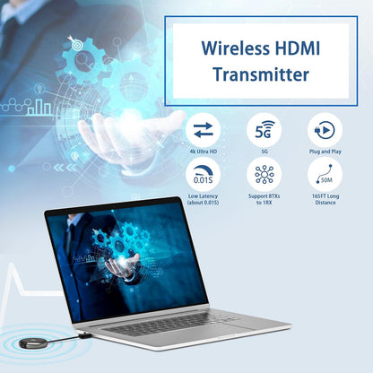 HDMI draadloze Zender en Ontvanger, 4K Draadloze HDMI Extender 5G HDMI Draadloos Overdragen en Ontvanger 50M Afstand met Externe Antenne Streaming Video&Audio voor Laptop, Camera, PC, Projector, TV