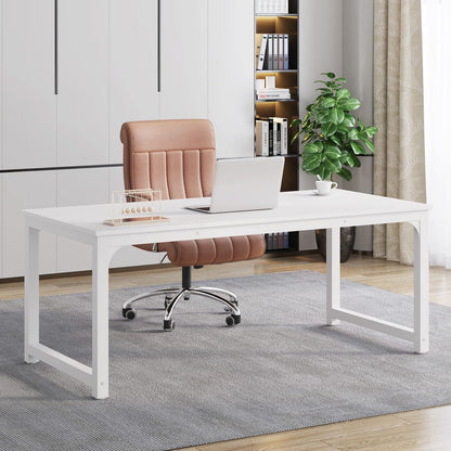 Tribesigns Computer Desk 160x80CM Large Industrial Desk for Home Office, PC and Laptop Workstation with Spacious Worktop and Leg Space, Sturdy Metal Frame (White)