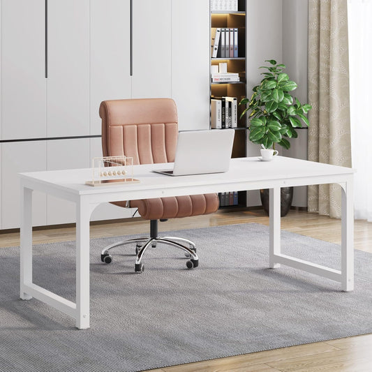 Tribesigns Computer Desk 160x80CM Large Industrial Desk for Home Office, PC and Laptop Workstation with Spacious Worktop and Leg Space, Sturdy Metal Frame (White)
