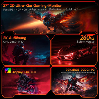 KOORUI 27 Zoll QHD 260Hz 1ms IPS Gaming Monitor, Flat PC Bildschirm,HDR400, 99% sRGB, HDMI/DP, schwarz - Ideal for Competitive Gaming & Homeoffice - QUORE