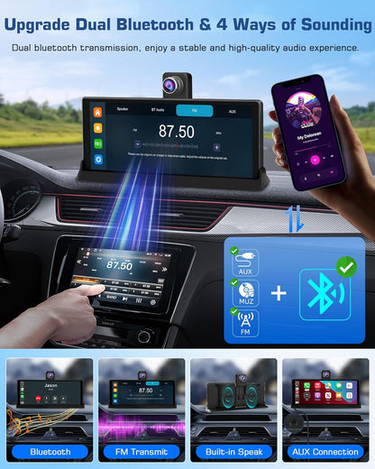 Exclusieve houder: Carplay display, Android autodisplay met 350° draaibare 4K dashcam, 10,26 inch draagbare driveplay-autoradio, Carplay Dual-Bluetooth rijnavigatie Siri G-oogle