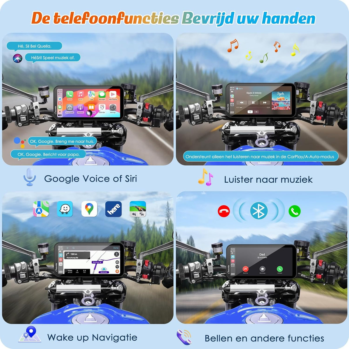 Motorfiets GPS – Motornavigatie – Navigatiesysteem – Moto GPS – Motorfiets Navigatie – 6,3 Inch HD Touchscreen – Draadloos CarPlay & Android Auto