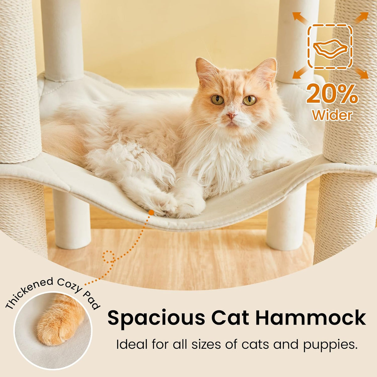 Grote Moderne Kattenboom - 178 cm Hoge Speeltoren voor Katten, Kattenmeubel met 7 Volledig Omwikkelde Krabpalen, 2 Ruime Platforms, Hangmat, Afneembaar Kussen en Pluche Ballen, Lichtbruin