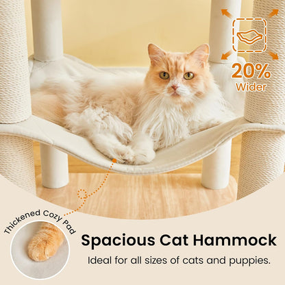 Grote Moderne Kattenboom - 178 cm Hoge Speeltoren voor Katten, Kattenmeubel met 7 Volledig Omwikkelde Krabpalen, 2 Ruime Platforms, Hangmat, Afneembaar Kussen en Pluche Ballen, Lichtbruin