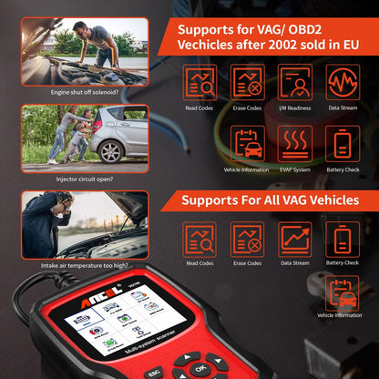 OBD2 Diagnoseapparaat – Autoscanner – Foutcode Lezer – Diagnoselezer – Systeemscanner – 8 Speciale Resetfuncties – Geschikt Voor VAG Auto's