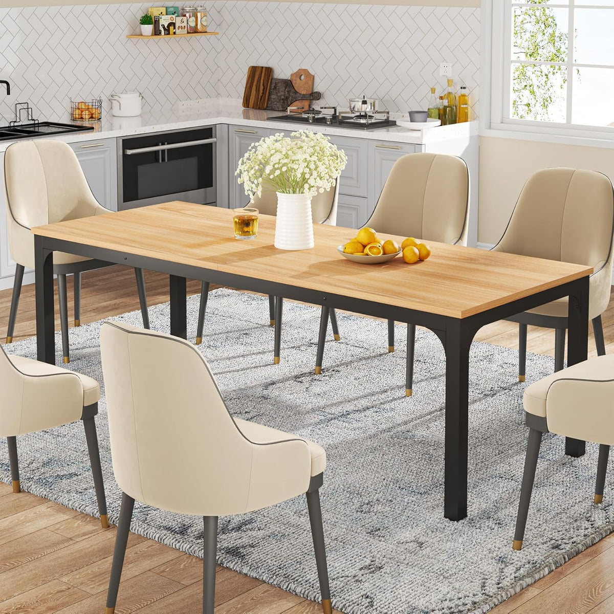 Tribesigns Dining Table for 6-8 People, 78 Inch Large Narrow Long Rectangular Kitchen Dining Table, 8 Seater Rustic Wooden Dining Table for Kitchen, Living Room (Table Only)