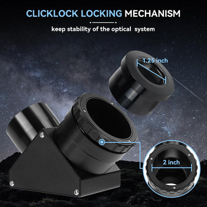 Svbony SV223 Diagonale Spiegel, 2" 90° Sterdiagonaal met 1,25" Adapter en Koolstofvezelmateriaal, 99% Reflectiviteit Zenith Spiegel voor Planetaire Deep Sky Visual