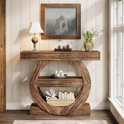 Tribesigns 100cm Entrance Table with Storage, 3 Tier Farm Console Table with Shelves, Wooden Foyer Tables for Entrance, Living Room, Hallway, Behind Sofa (Rustic Brown)
