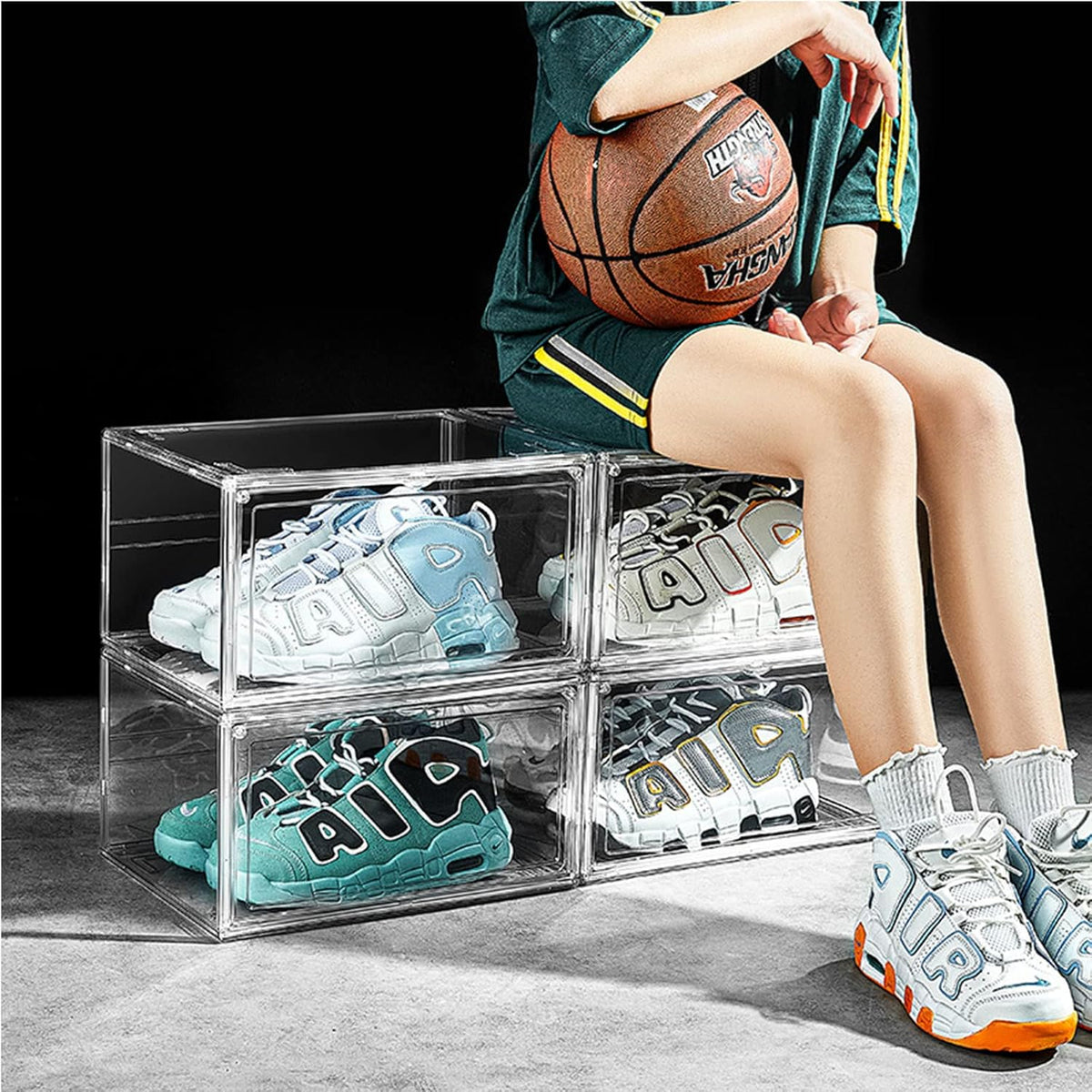 MECC Duidelijke schoenbox, stapelbare acrylschoenenkast, met magneetdeur, 36 x 27 x 20 cm (Clear Front Deur, 6 stuks)