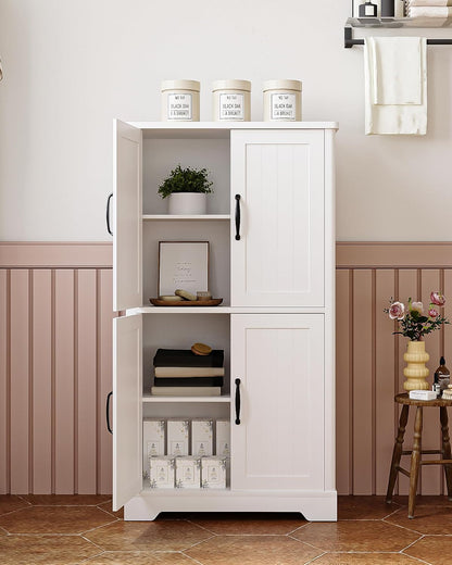 Hzuaneri Bathroom Cabinet, Bathroom Cabinet with 4 Doors, Storage Cabinet, Adjustable Shelves for Living Room, Bathroom, Kitchen, 30 x 60 x 110 cm, White SC18413X