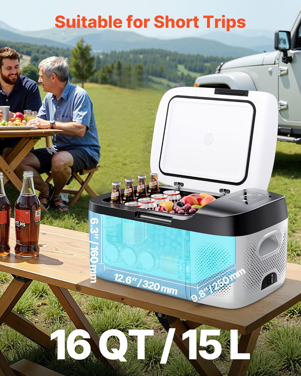 VEVOR Draagbare elektrische koelkast voor auto, 15 l, mini-compressor, DC 12 V, 24 V, met koud- en warme modus, app-bediening, compact en schokbestendig ontwerp, voor camper, vrachtwagen, boot