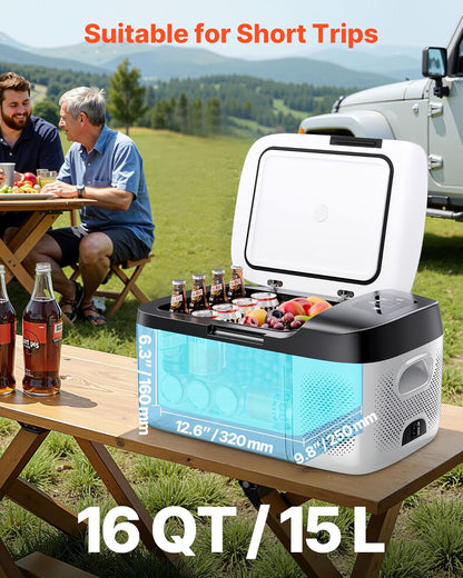 VEVOR Draagbare elektrische koelkast voor auto, 15 l, mini-compressor, DC 12 V, 24 V, met koud- en warme modus, app-bediening, compact en schokbestendig ontwerp, voor camper, vrachtwagen, boot