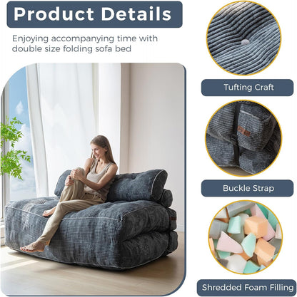 MAXYOYO Opvouwbare slaapbank, converteerbare slaapstoel met kussen, matras met rugsteun, draagbaar stoelbed, comfortabele lounge voor woonkamer, slaapkamer, antraciet, dubbel