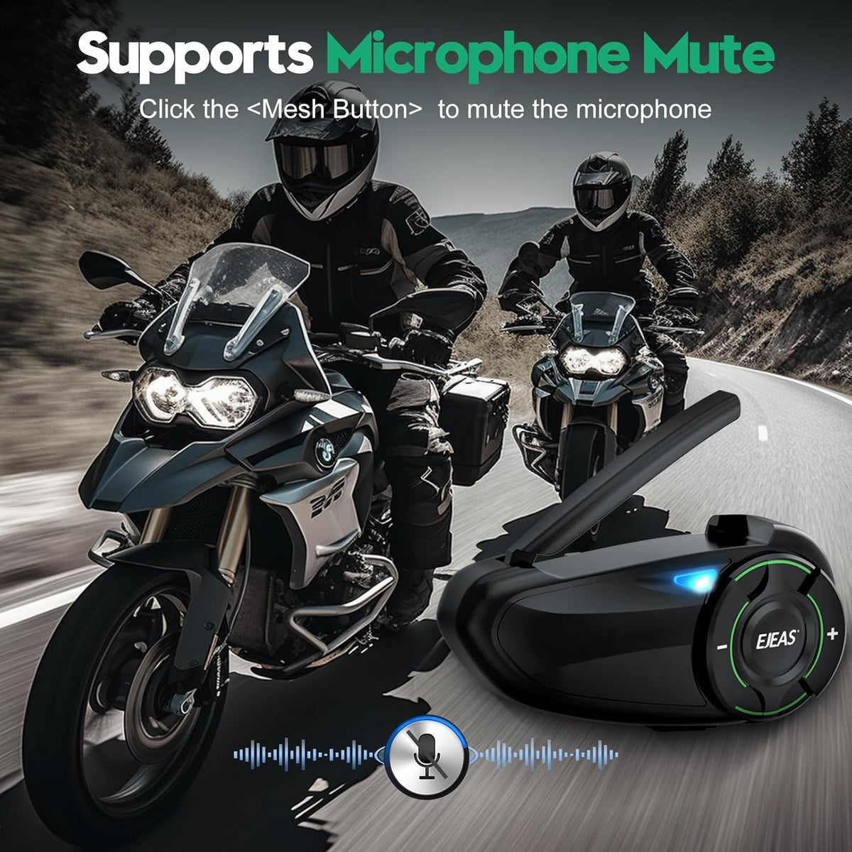 EJEAS Q8 Mesh Bluetooth Headset, Helmet Intercom for Up to 6 Motorcyclists, Communication System with 800 m Range Headset, Motorcycle Helmet with Strong Anti-Interference Ability