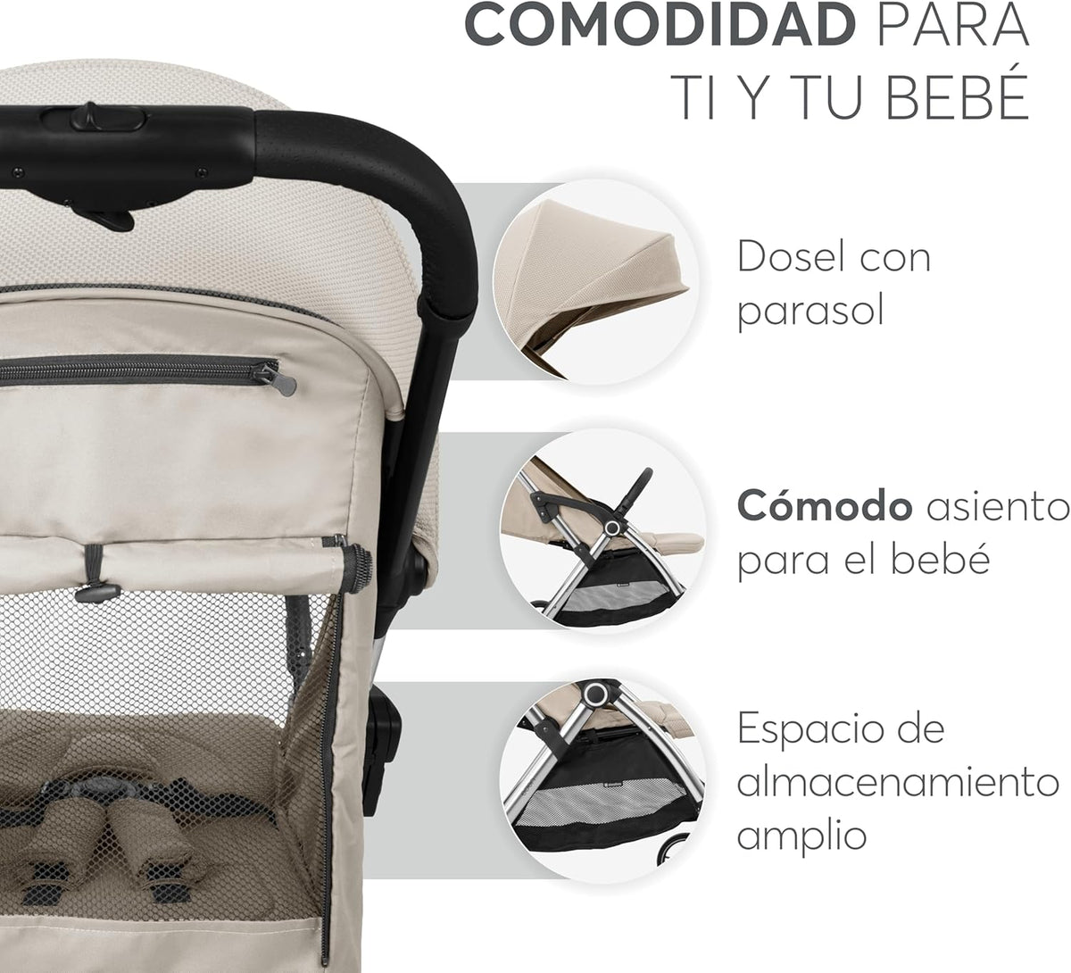 KikkaBoo EDEN Buggy, kinderwagen tot 22 kg, automatisch vouwen, kantelpositie, ultralicht, compact, beige
