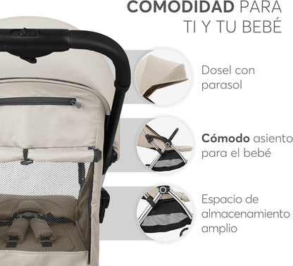 KikkaBoo EDEN Buggy, kinderwagen tot 22 kg, automatisch vouwen, kantelpositie, ultralicht, compact, beige