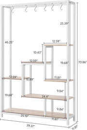 Plantenrek - Plantenstandaard - Plantenrek voor Binnen en Buiten - Plantenrek met 5 Niveaus en 10 S-haken - Wit en Grijs - 100 x 30 x 180 cm