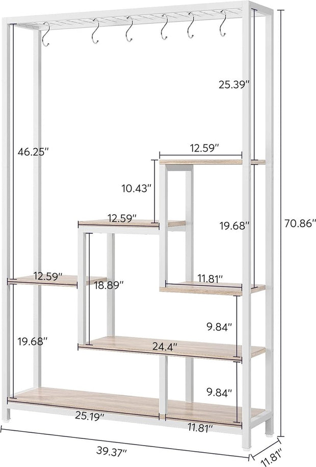 Plantenrek - Plantenstandaard - Plantenrek voor Binnen en Buiten - Plantenrek met 5 Niveaus en 10 S-haken - Wit en Grijs - 100 x 30 x 180 cm
