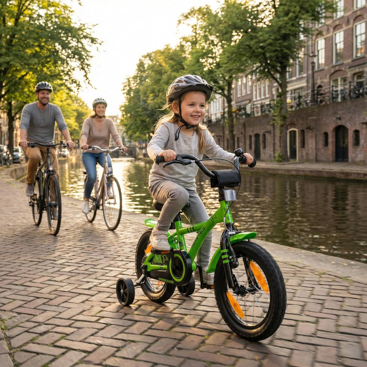 PROMETHEUS BICYCLES kinderfiets 14 inch fiets jongens meisjes van 4 jaar oude met zijwieltjes terugtraprem in groen BMX
