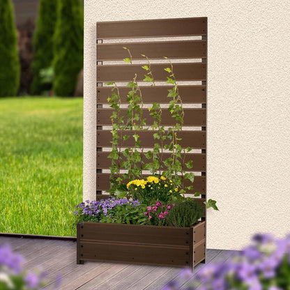 dobar® WPC XXL Planter with High Trellis Privacy Screen - Large Planter Ideal for Balconies and Patios - 72 x 33 x 137 cm - Silver Grey - QUORE
