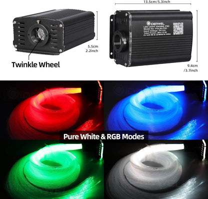 Twinkle Fiber Optic Lights Star hemelset, Smart APP/afstandsbediening / geluidsactieve RGBW led-lichtmachine, 450 stuks, 3 m (0,75 mm + 1,0 mm) gemengde vezelstrengen voor plafondverlichting thuis