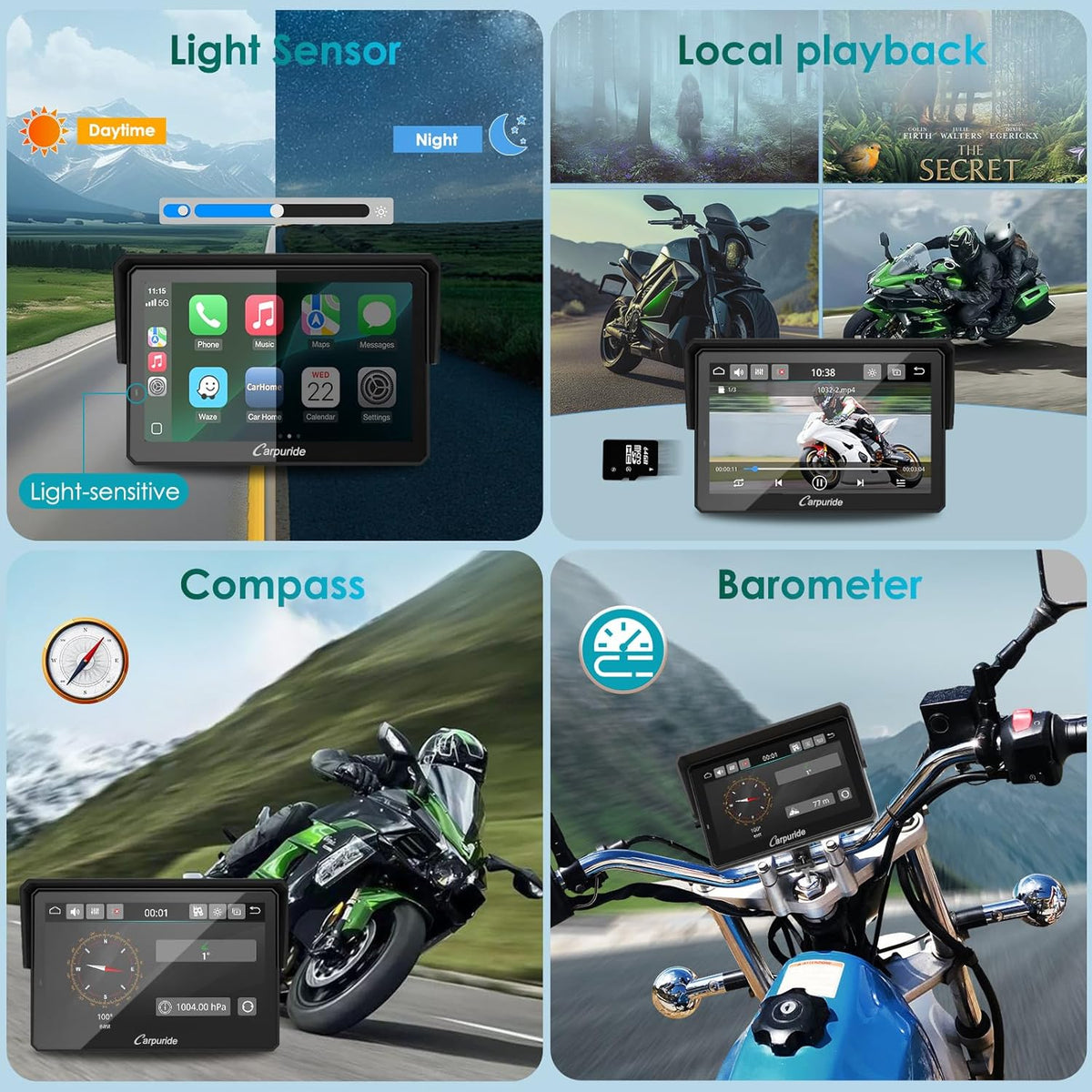 Motor GPS – Motornavigatie – Motor Navigatiesysteem – Motorfiets GPS – Motorfiets Navigatie – Draadloze CarPlay & Android Auto – 5 Inch Waterdicht Touchscreen