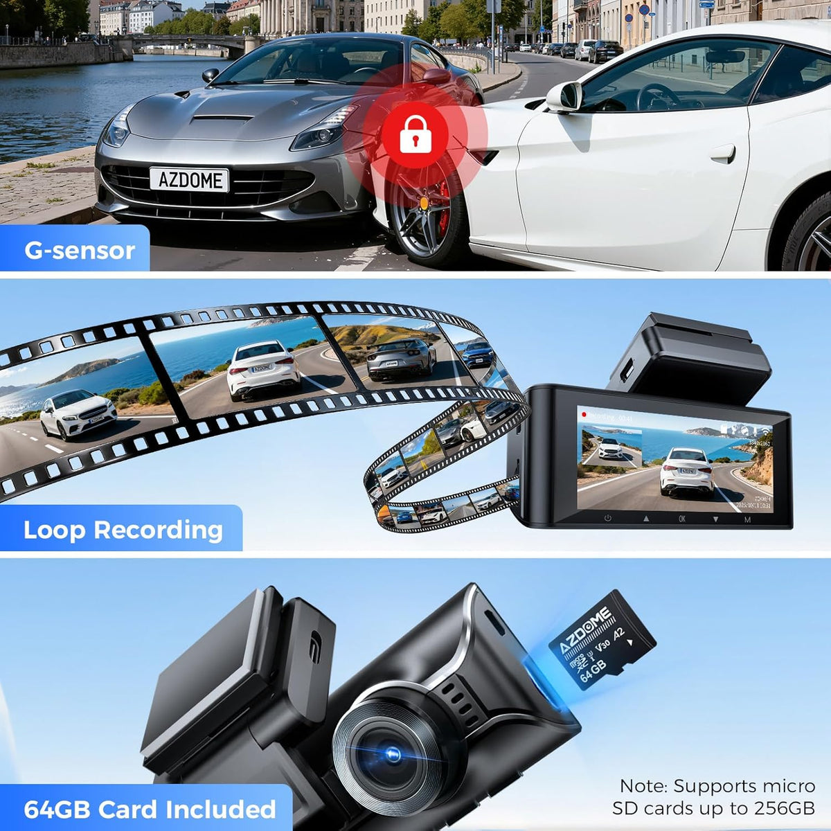 Dashcam Auto Voor en Achter – Dashboardcamera – Autocamera – Dubbele Dashcam – Auto Camera – 4K Voorcamera + 2,5K Achtercamera – 5,8GHz WiFi en GPS