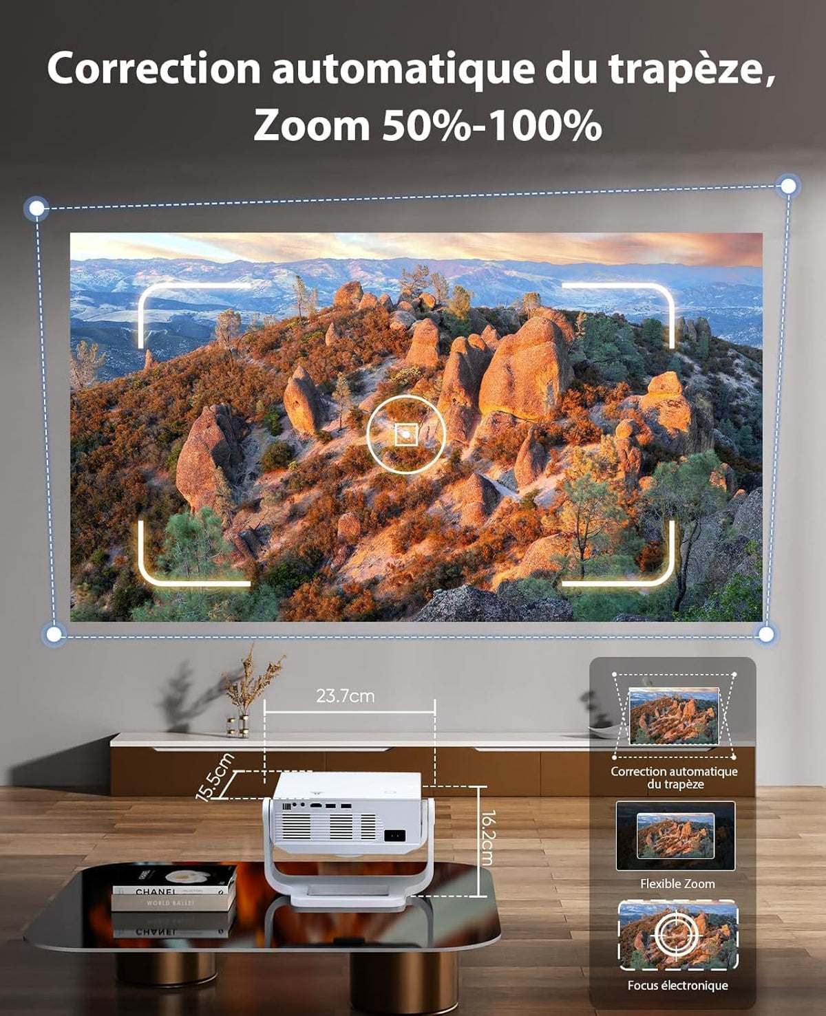 Intelligente videoprojector Wielio Android 11, FHD 1080p compatibel met 4K, WiFi6 & BT5.2, 28.000 lumen, ondersteuning 120 graden verstelbaar, elektronische focus, trapeziumcorrectie voor iOS/Android