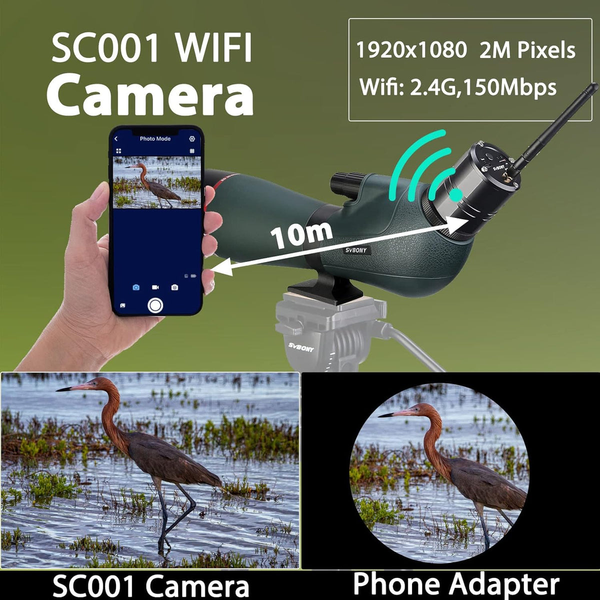Svbony SV406P 80ED Spotting Scope met 2MP Wifi-Camera, Dubbele Focus, Vervangbaar 1,25-Inch Astronomie-Oculair, ED-Glas Bak4-Prisma FMC-Optica Waterdichte Spotting Scopes voor Vogels Kijken