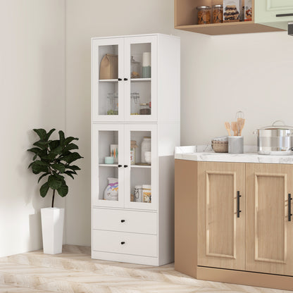 Keukenkast – Kast – Opbergmeubel – Dressoir – Ladekast – Wit – Glazen Deuren – Melamine Afwerking – Elektriciteitsvrij