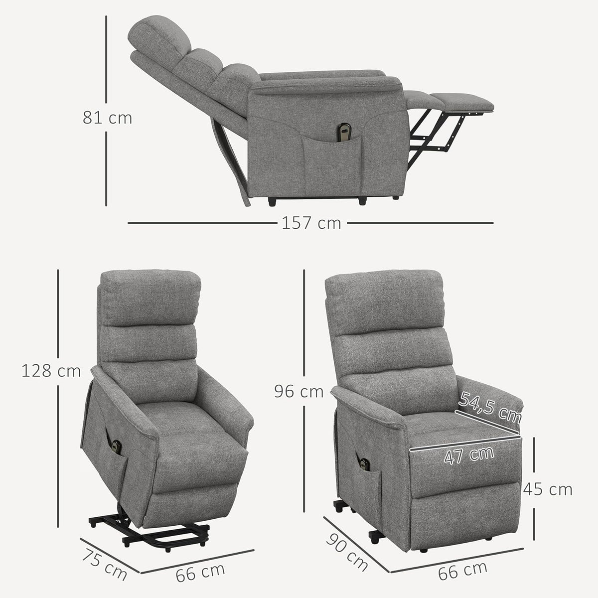 Elektrische TV-Stoel – Relaxstoel – Seniorenstoel – Opstaanstoel – Verstelbare Fauteuil – Elektrische Opstahulp – Verstelbare Rugleuning Tot 135° – Ademend Linnenlook Materiaal