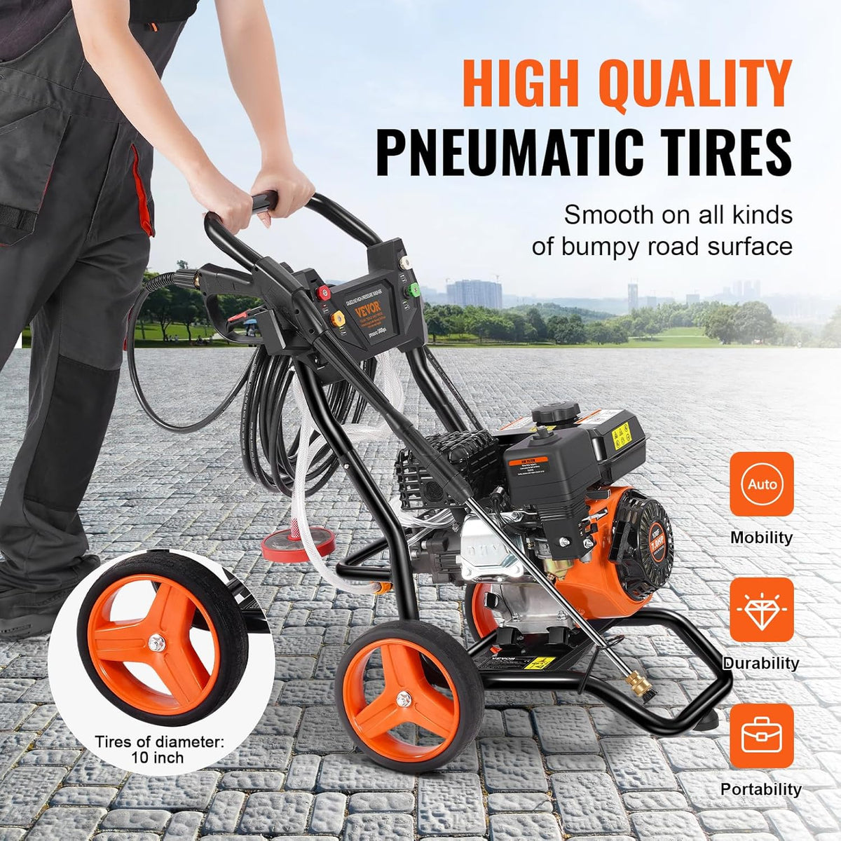 Gas Hogedrukreiniger – Benzine Hogedrukspuit – Drukreiniger – Schoonmaakmachine – 3400 PSI – 210cc 7 PK Motor – Aluminium Pomp – 5 Sproeiers – 10L/min Waterdoorvoer