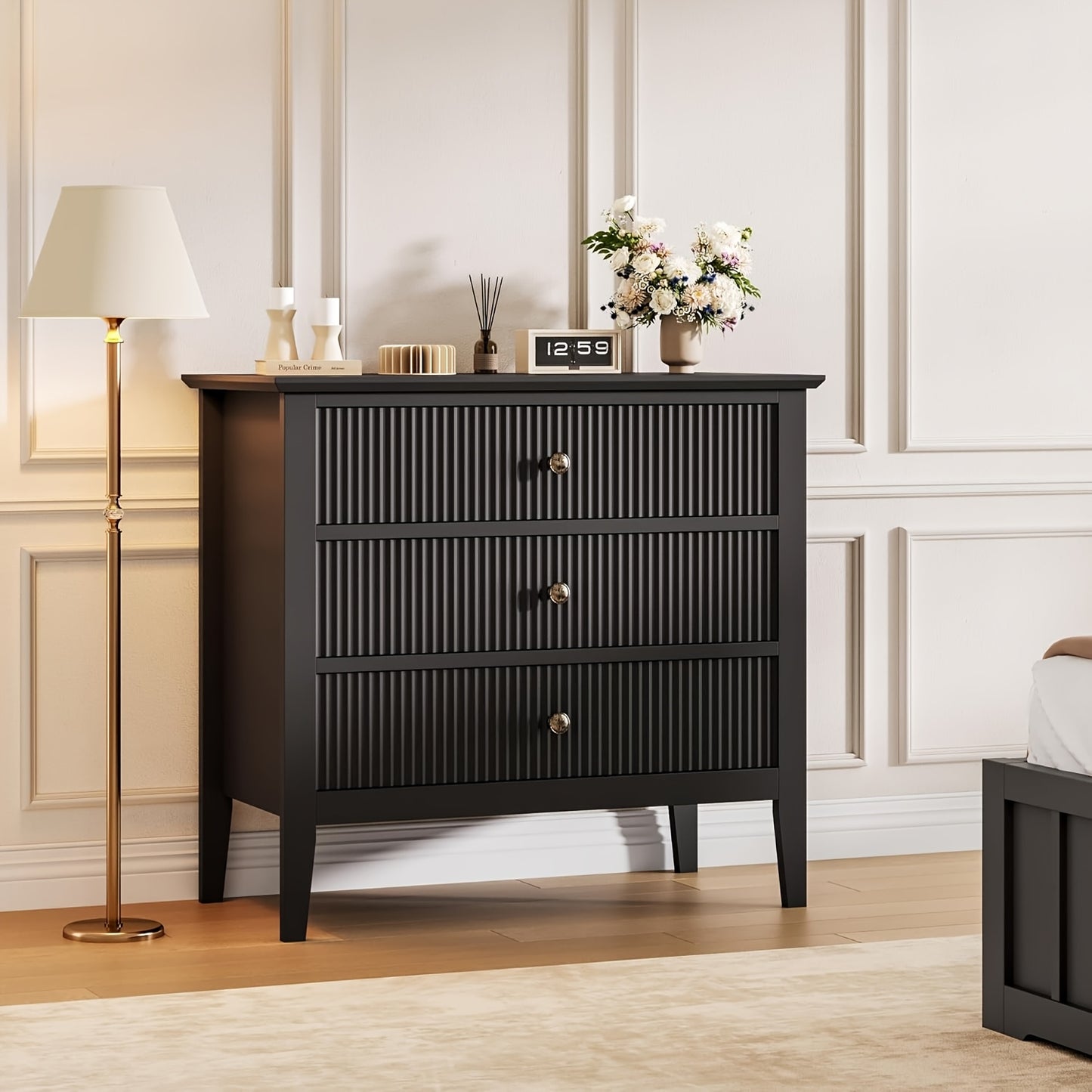 3 Drawer Fluted Dresser | 80.01 cm Wide, Modern Wood Chest of Drawers, Large Painted Nightstand for Bedroom, Closet, Hallway, Entryway, Towallmark