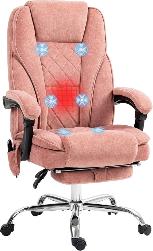 Ergonomische Bureaustoel – Massagestoel – Kantoorstoel – Werkstoel – Bureaustoel Met Massage- En Verwarmingsfunctie – Verstelbare Hoogte – Draaibare Basis 360° – Roze Fluweel