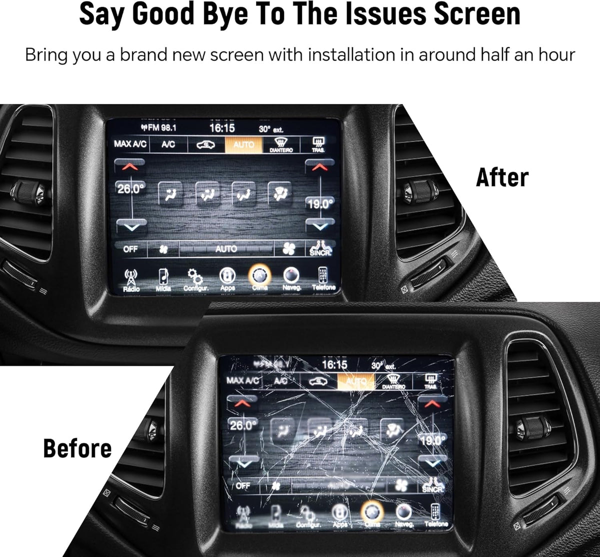 7 "Uconnect LCD Touchscreen Display met Beugel voor 2017-2020 Jeep Kompas Radio Navigatie Touchscreen Monitor Digitizer Vervang TDO-WXGA0700K00033-V2 TDO-WXGA0700K00057-V1 LMB-K00057BL-A