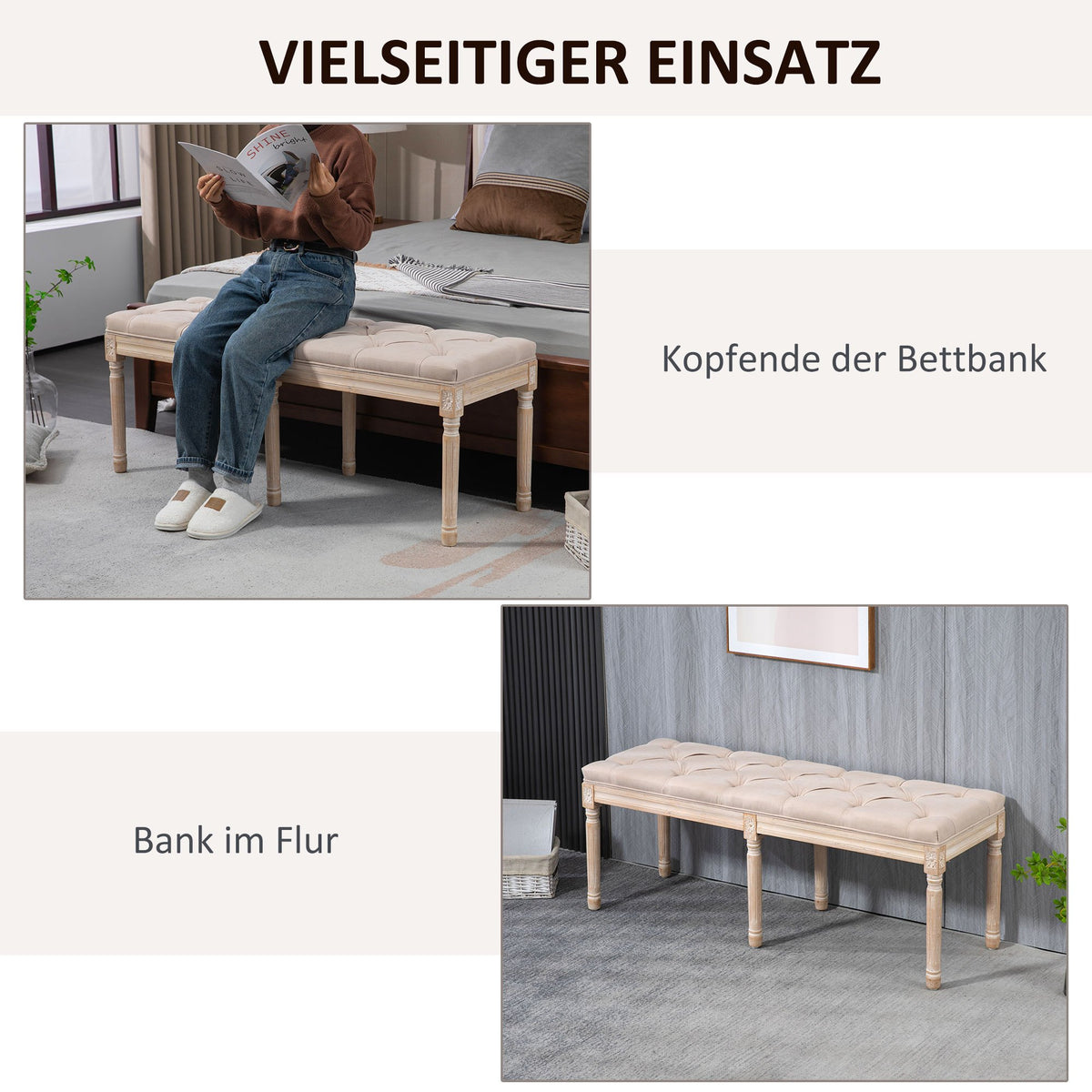 Vintage Bankje – Zitbankje – Schoenenbank – Retro Bank – Meubelbank – Creme Wit – Button Tufting – Gedraaide Poten – Comfortabel Zitvlak – Duurzame Constructie