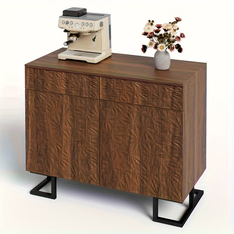 Dressoirkast – Dressoir – Opbergkast – Sideboard – Kast – Modern Klassiek Bruin – Stevige Metalen Poten – 2 Lades + 2 Deuren met Soft-Close – Compact 68,5 cm Hoog