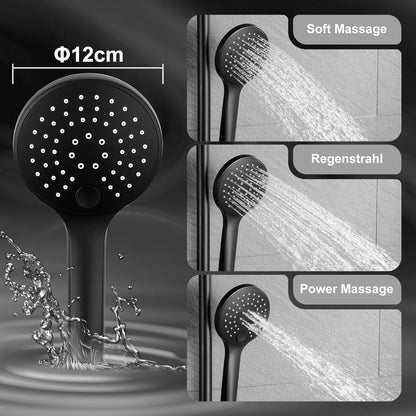 Doucheset – Douchesysteem – Douchezuil – Regendouche – Douchekop – Zwarte Regendouchekop 25 cm – Verstelbare Douchestang 74-114 cm