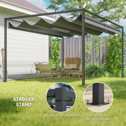 Pergola – Tuinpaviljoen – Overkapping – Terrasoverkapping – Vrijstaand – Schuifdak – Staal Met Poedercoating – Water- En UV-Bestendig Polyesterdak – 400x300x222 cm